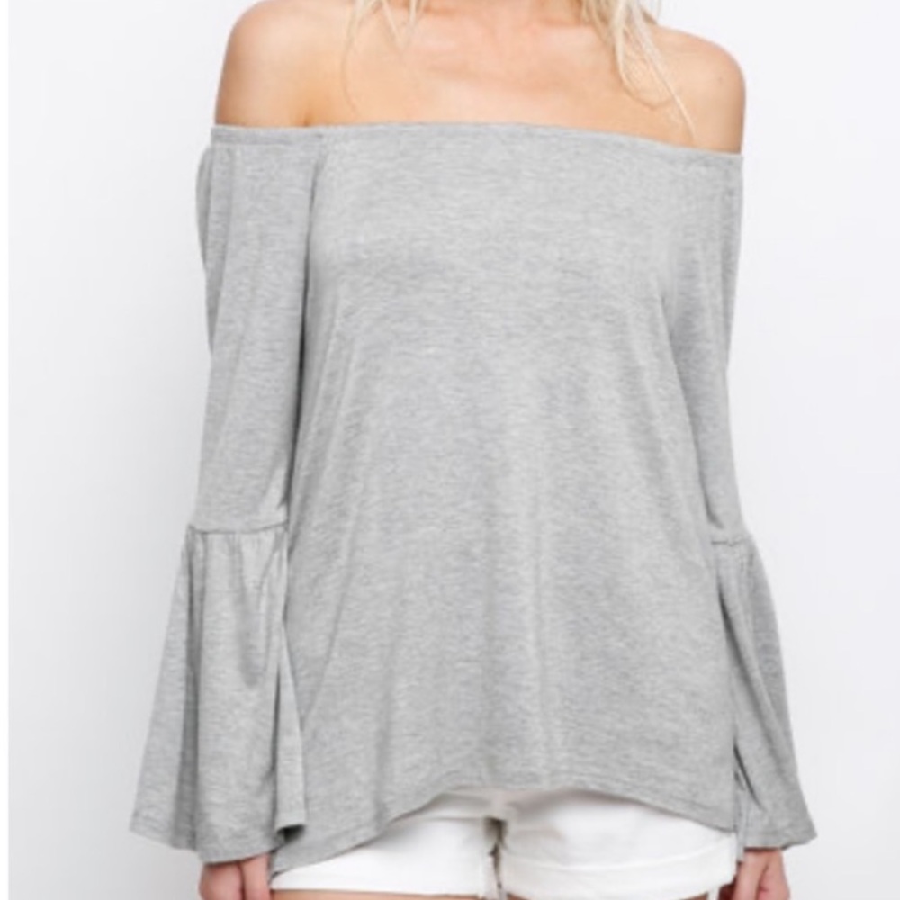 Chaser Gray Off-Shoulder Bell Sleeve Top